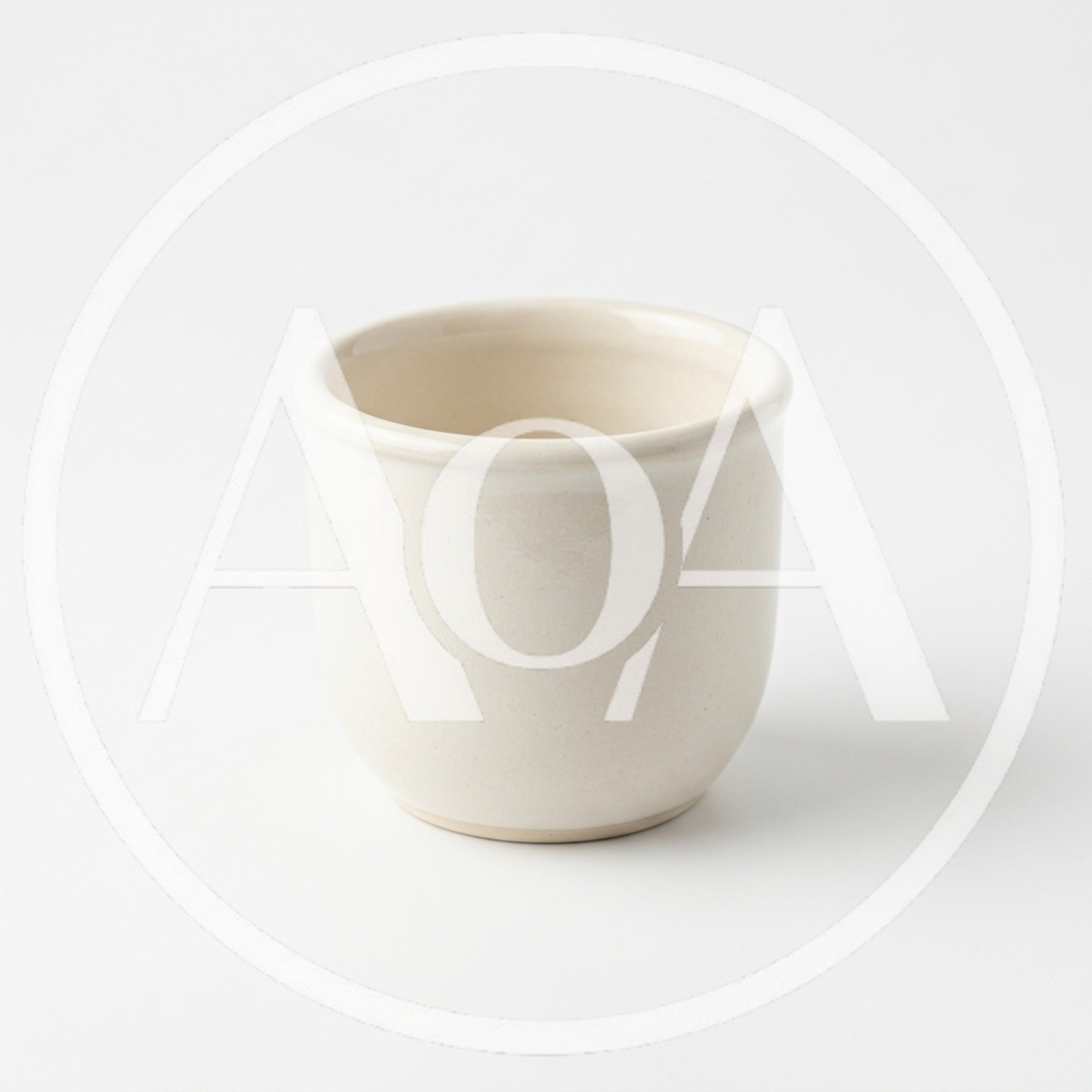 Minimalist Off-White Ceramic Cup On White Background