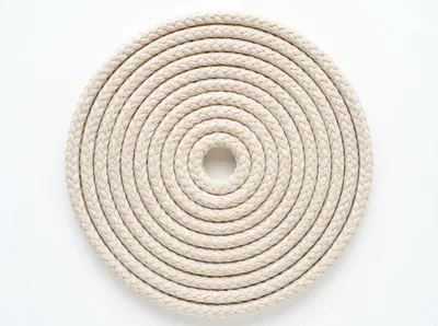 Coiled Beige Cotton Rope On White Background