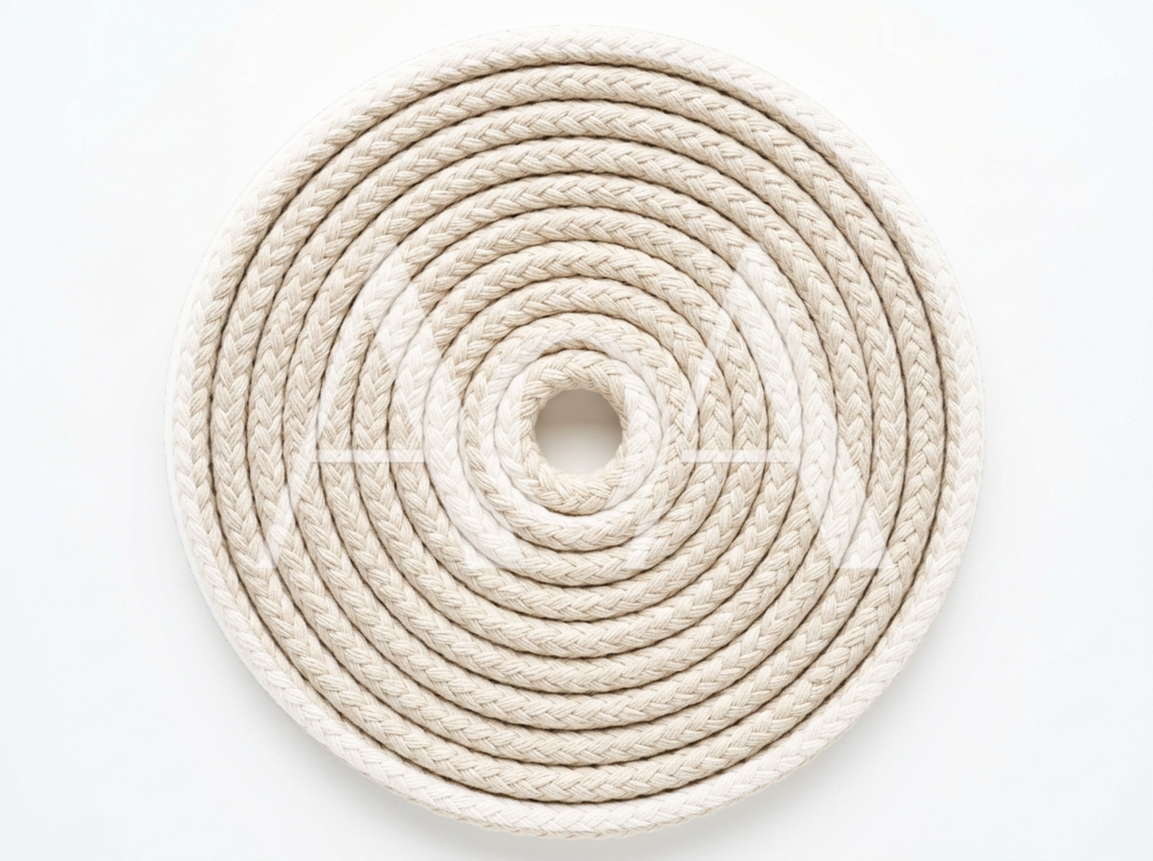 Coiled Beige Cotton Rope On White Background