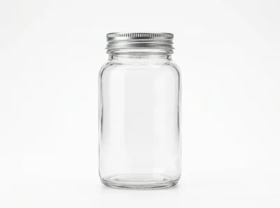 Empty Clear Glass Mason Jar With Metal Lid