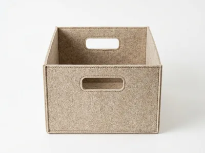 Empty Beige Felt Storage Bin