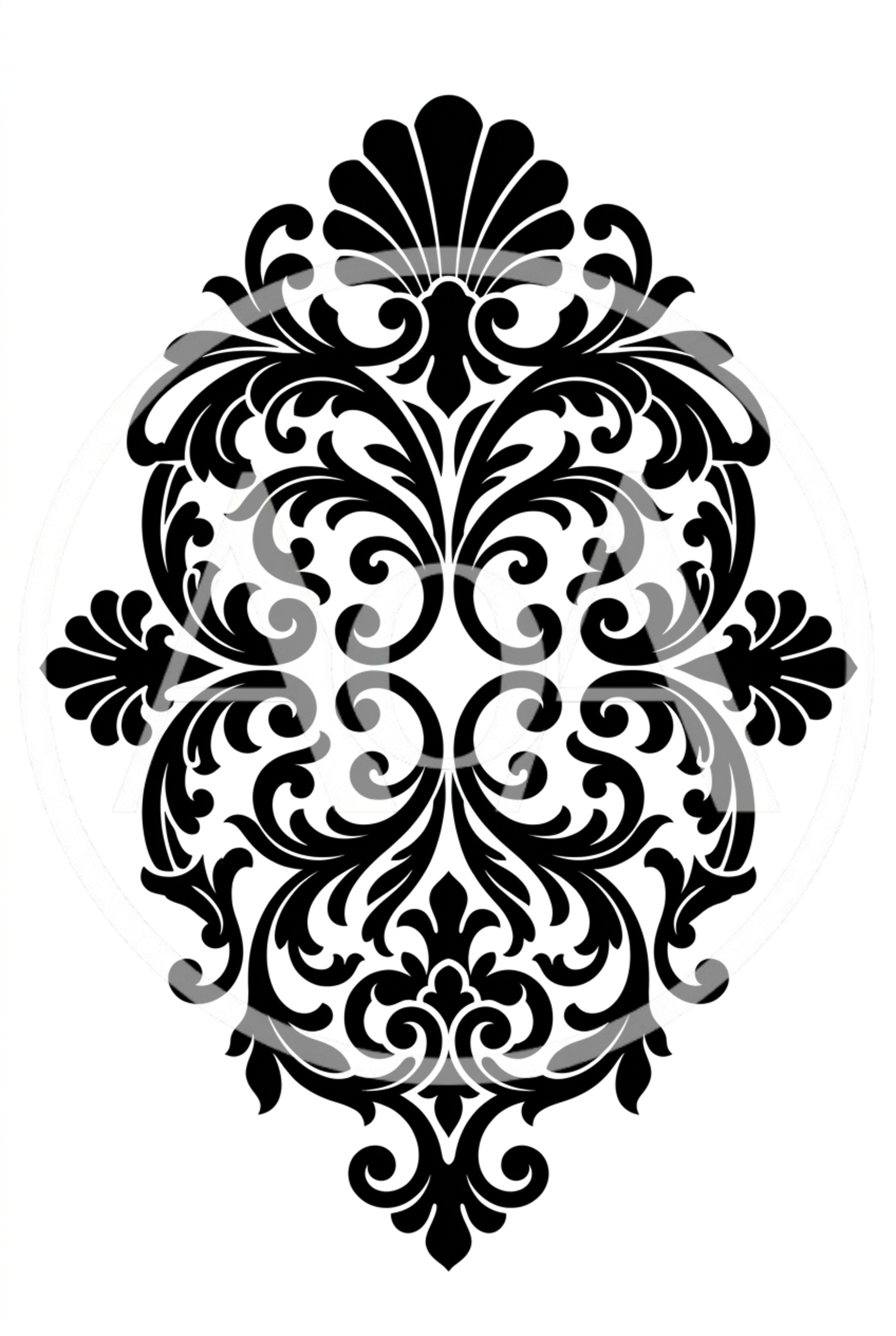 Black Damask Floral Ornament Vector Graphic