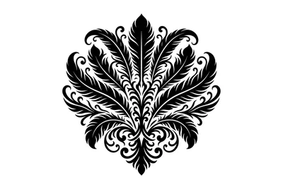 Black Ornamental Feather Motif Decorative Design