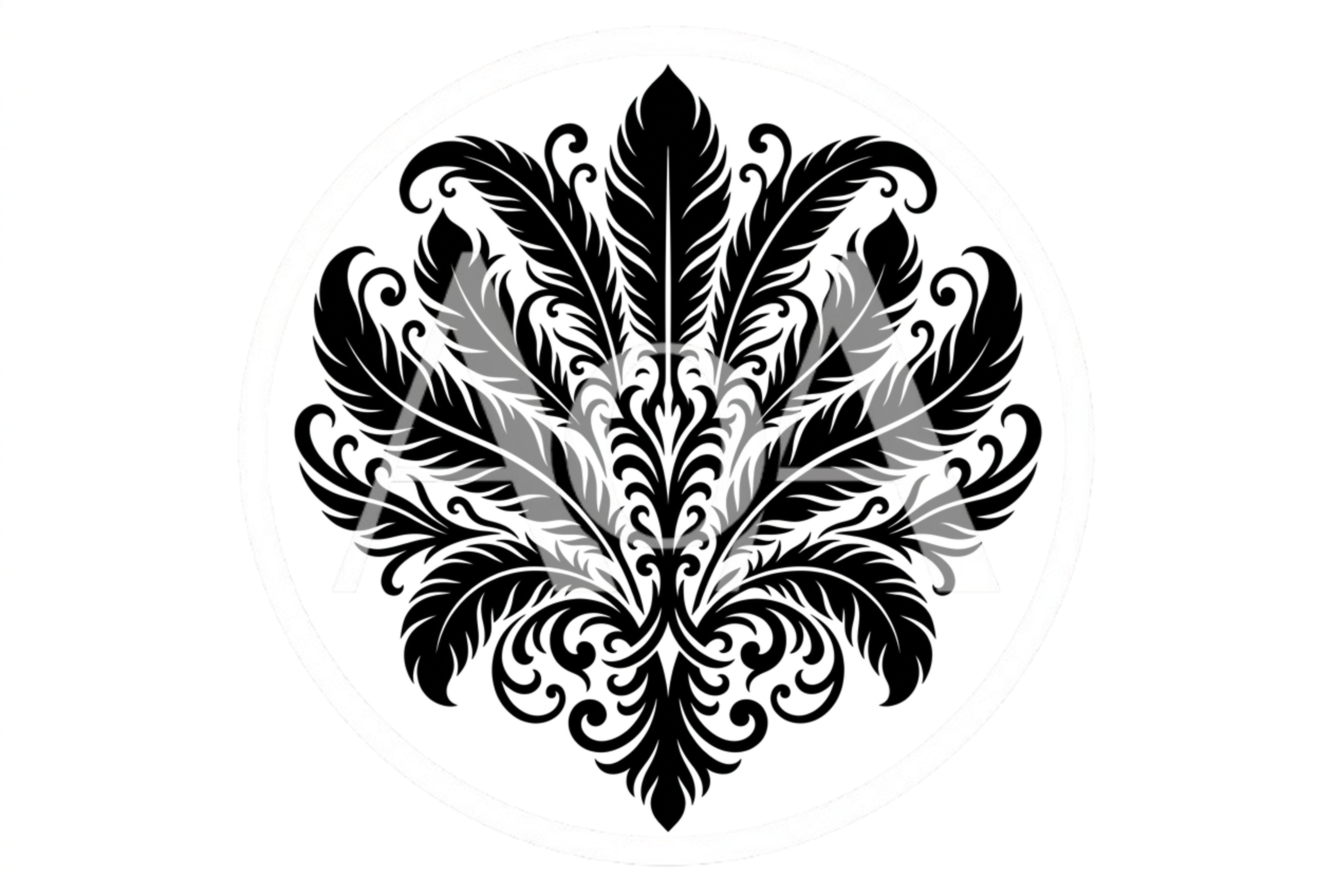 Black Ornamental Feather Motif Decorative Design