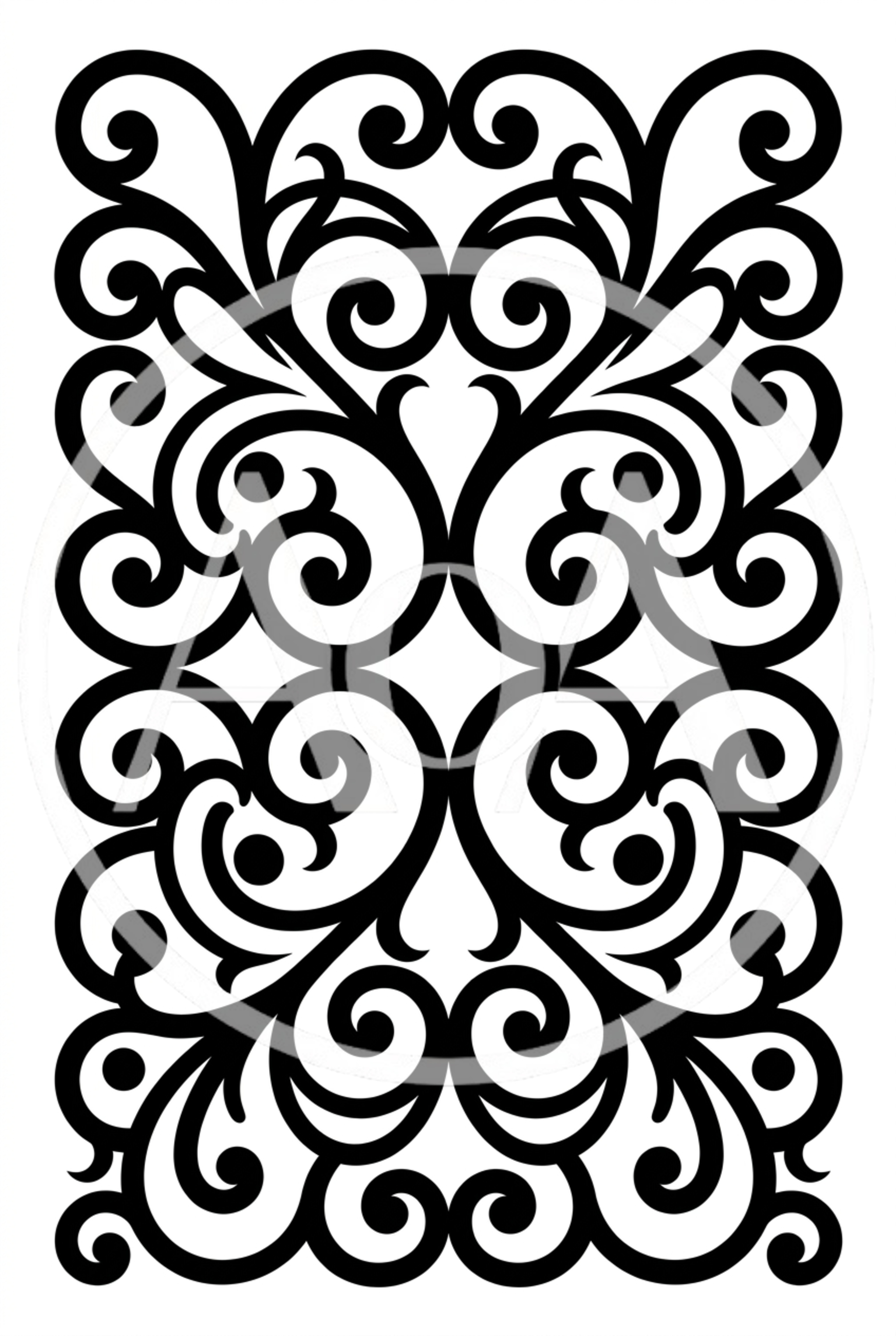 Symmetrical Black Floral Damask Pattern Design