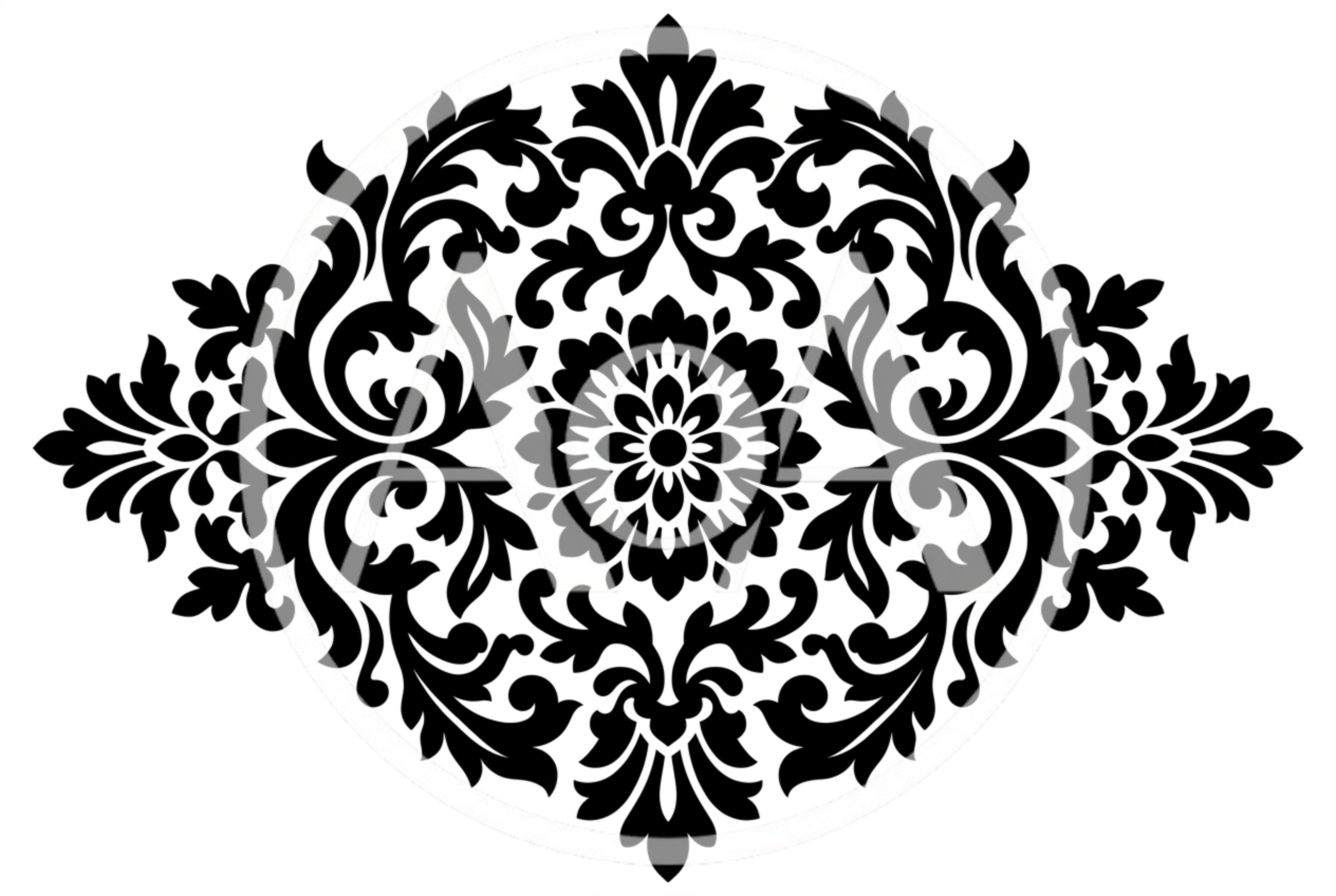 Black Damask Floral Ornament Vector Graphic