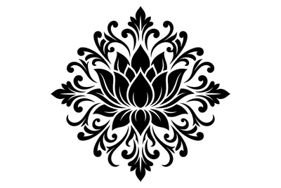 Black Ornamental Lotus Flower Vector Graphic