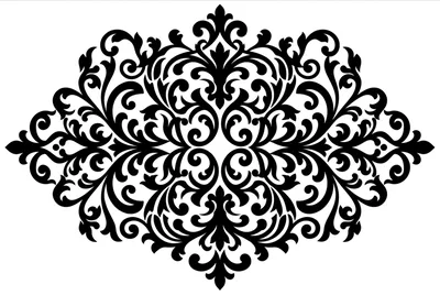 Black Ornamental Damask Pattern On White Background