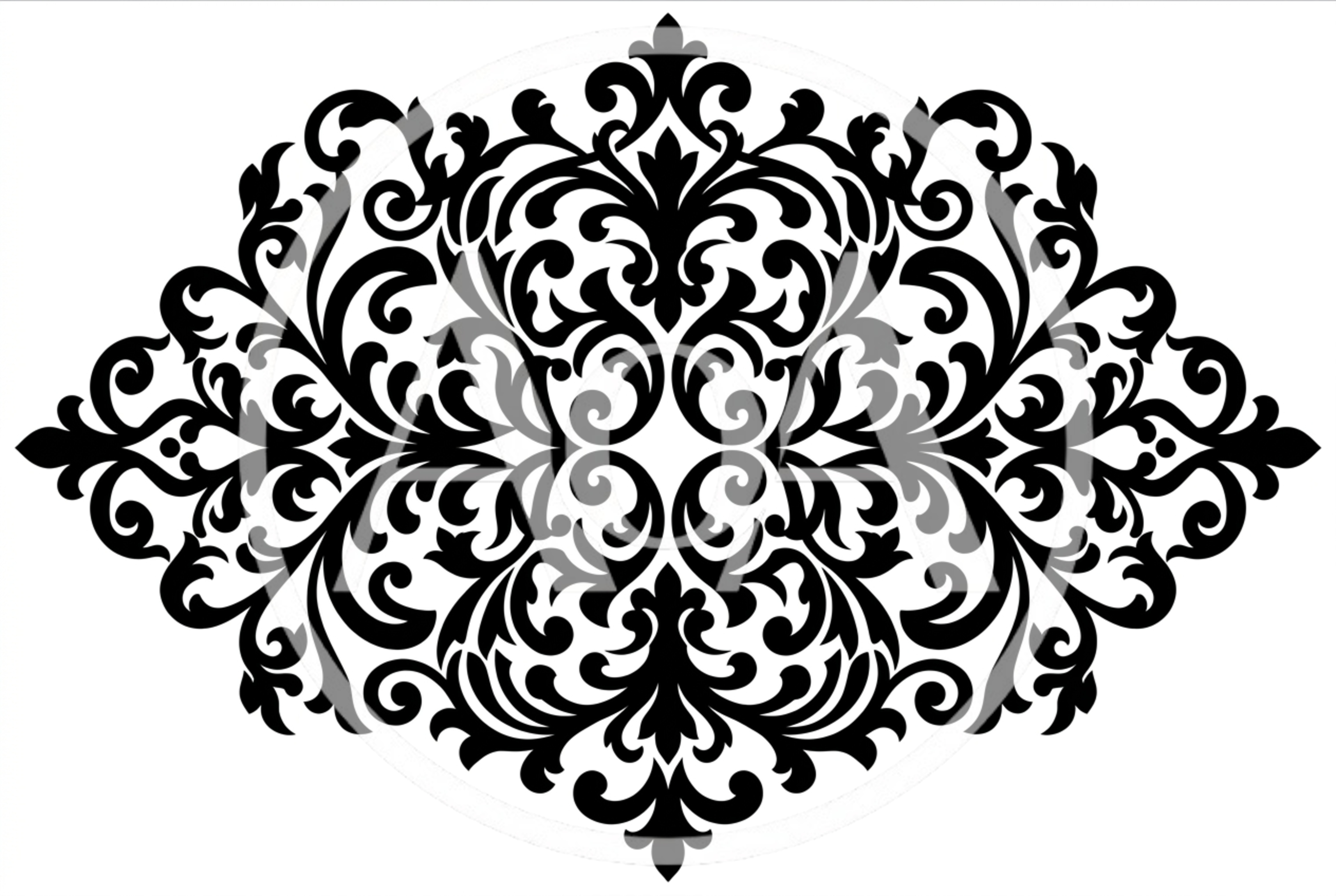 Black Ornamental Damask Pattern On White Background