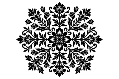 Black Floral Mandala Ornament On White Background