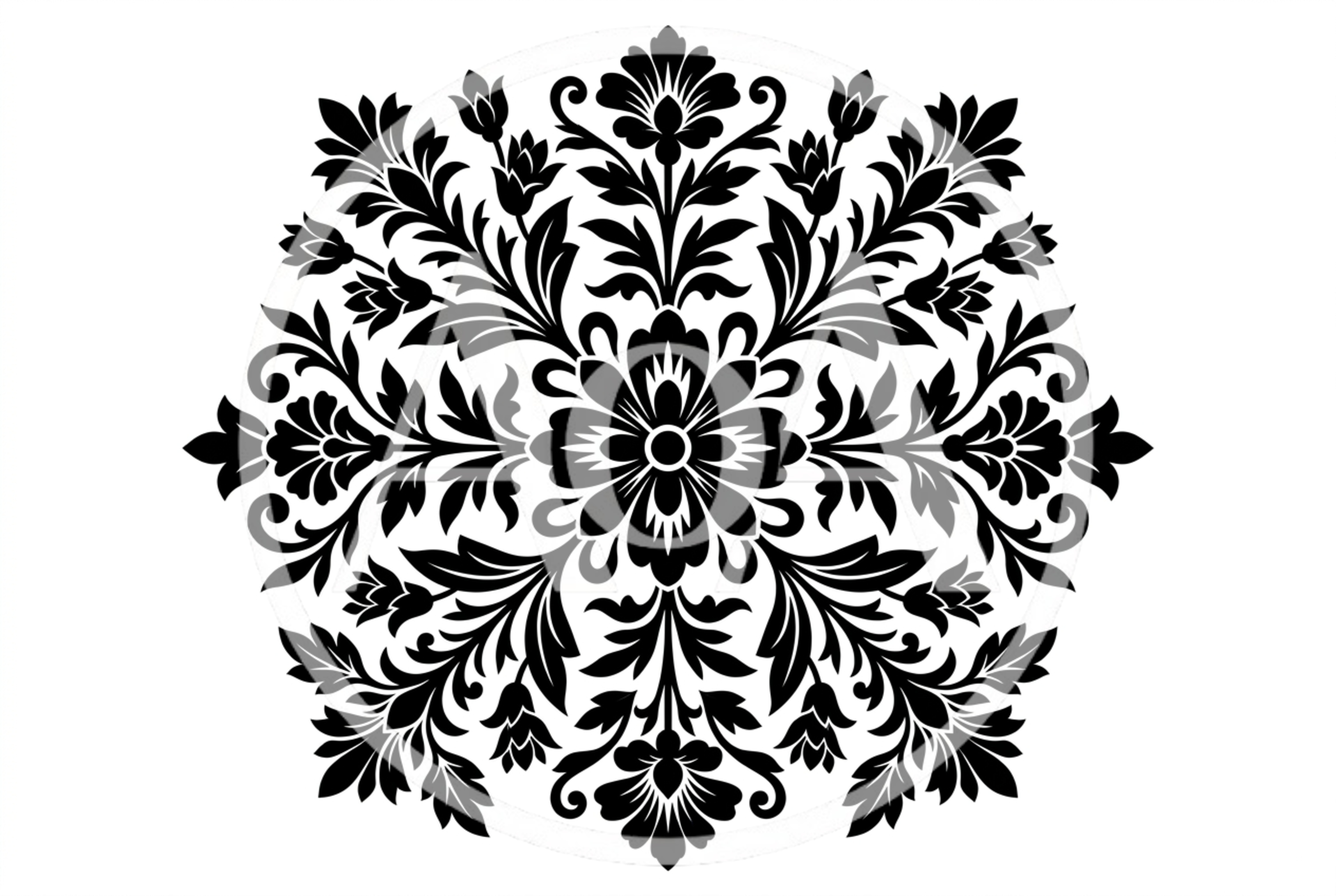 Black Floral Mandala Ornament On White Background
