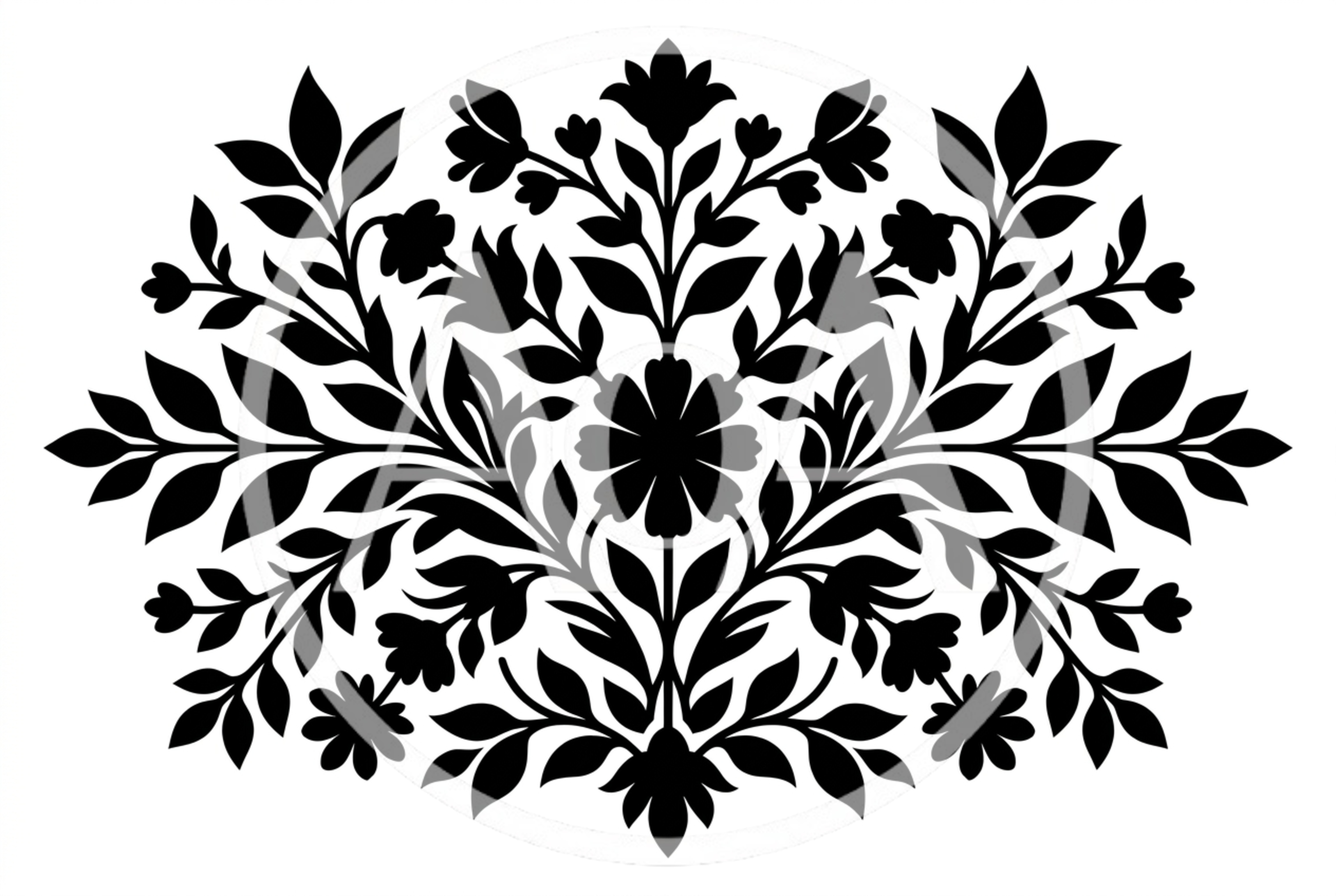 Symmetrical Floral Ornament Silhouette Design