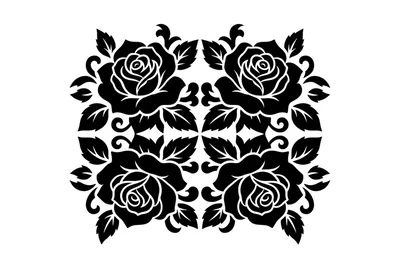 Symmetrical Floral Pattern With Four Black Roses