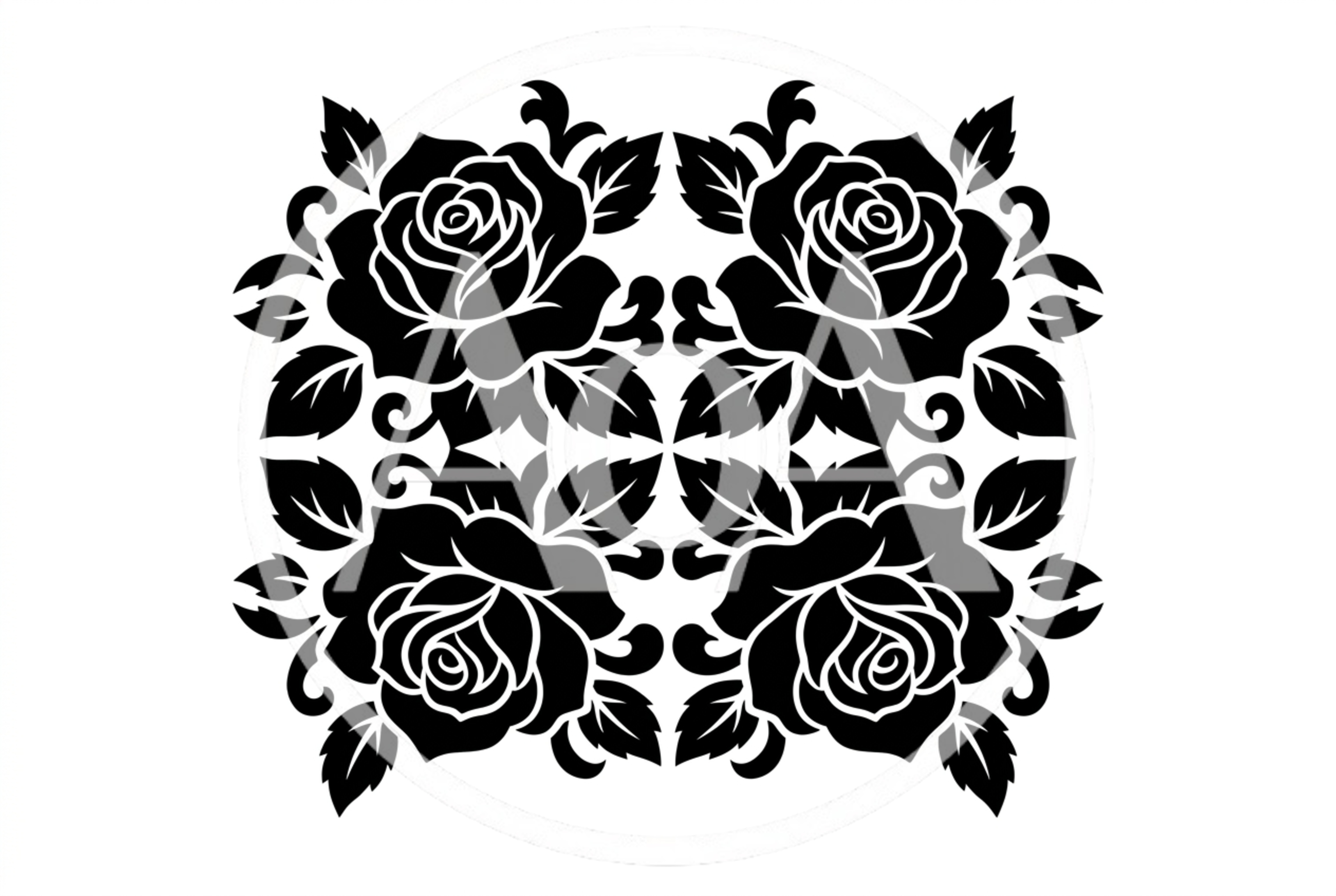 Symmetrical Floral Pattern With Four Black Roses