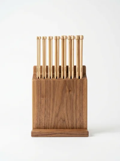 Wooden Knitting Needle Set In Walnut Storage Block