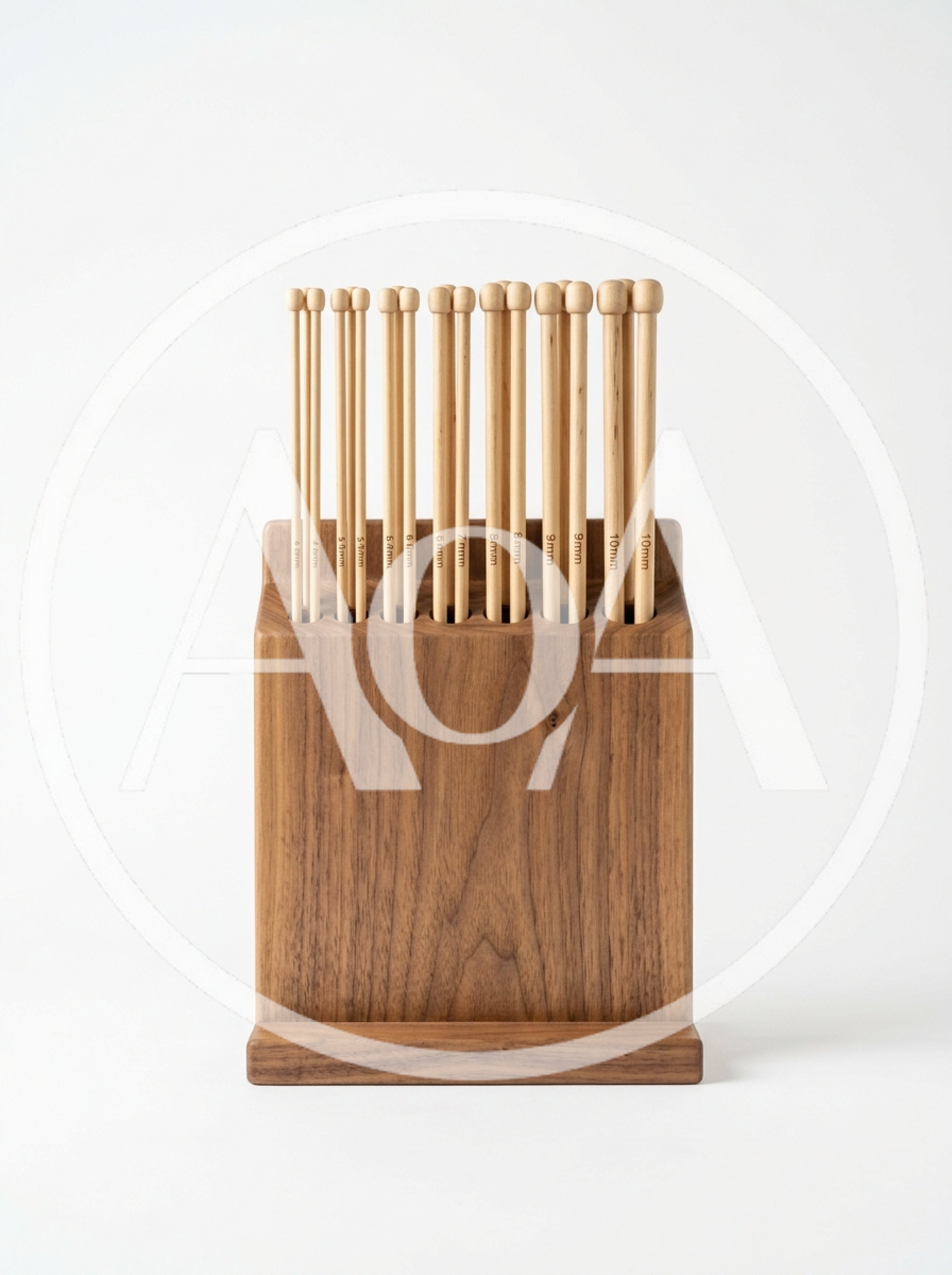 Wooden Knitting Needle Set In Walnut Storage Block