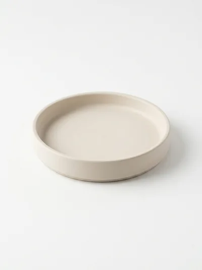Minimalist Beige Ceramic Tray On White Background