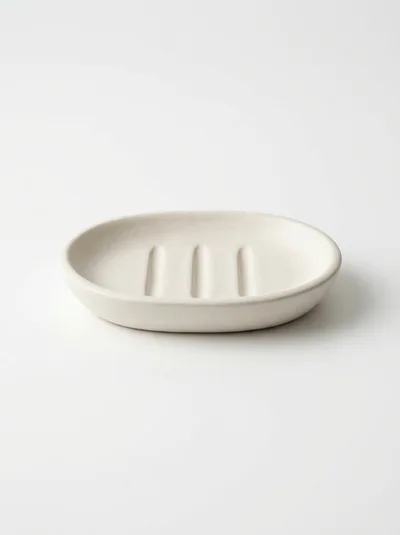 Minimalist Ceramic Soap Dish on White Background