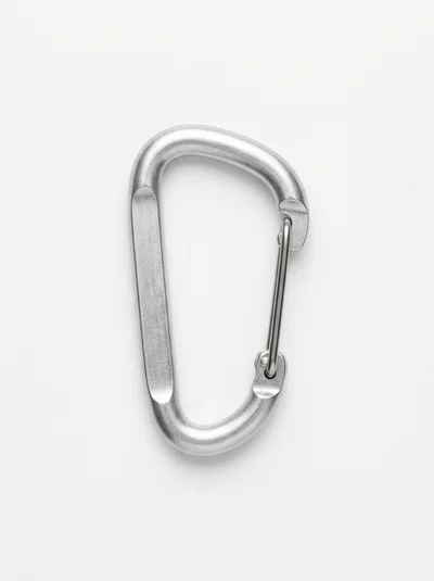 Single Silver Metal Carabiner Isolated On White Background