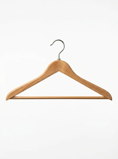 Wooden Clothes Hanger Isolated On White Background