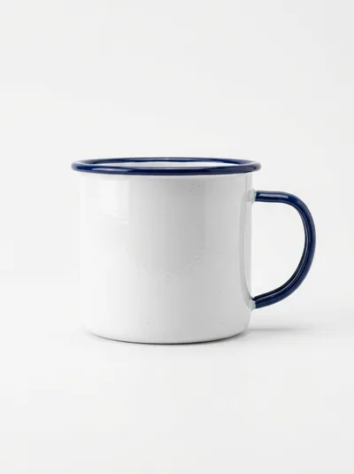 White Enamel Mug With Blue Rim