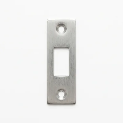 Brushed Metal Door Strike Plate On White Background