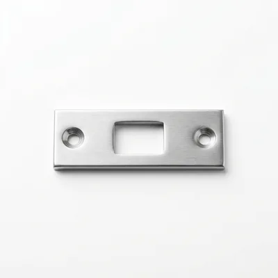 Brushed Metal Door Strike Plate On White Background
