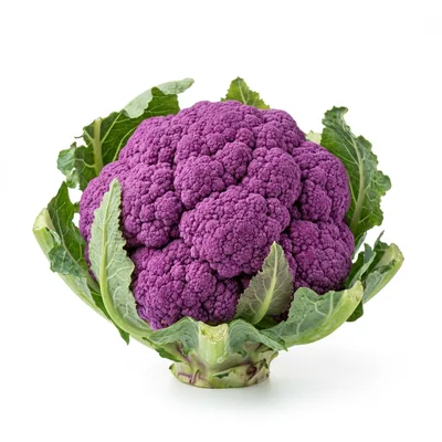 Fresh Purple Cauliflower Head With Green Leaves