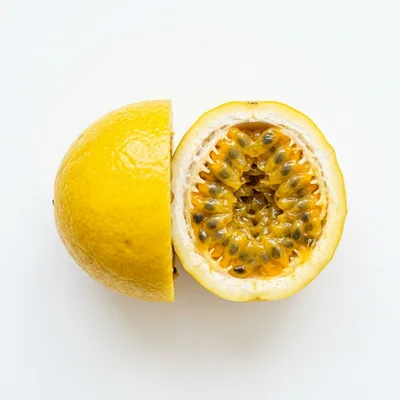 Split Yellow Passion Fruit On White Background