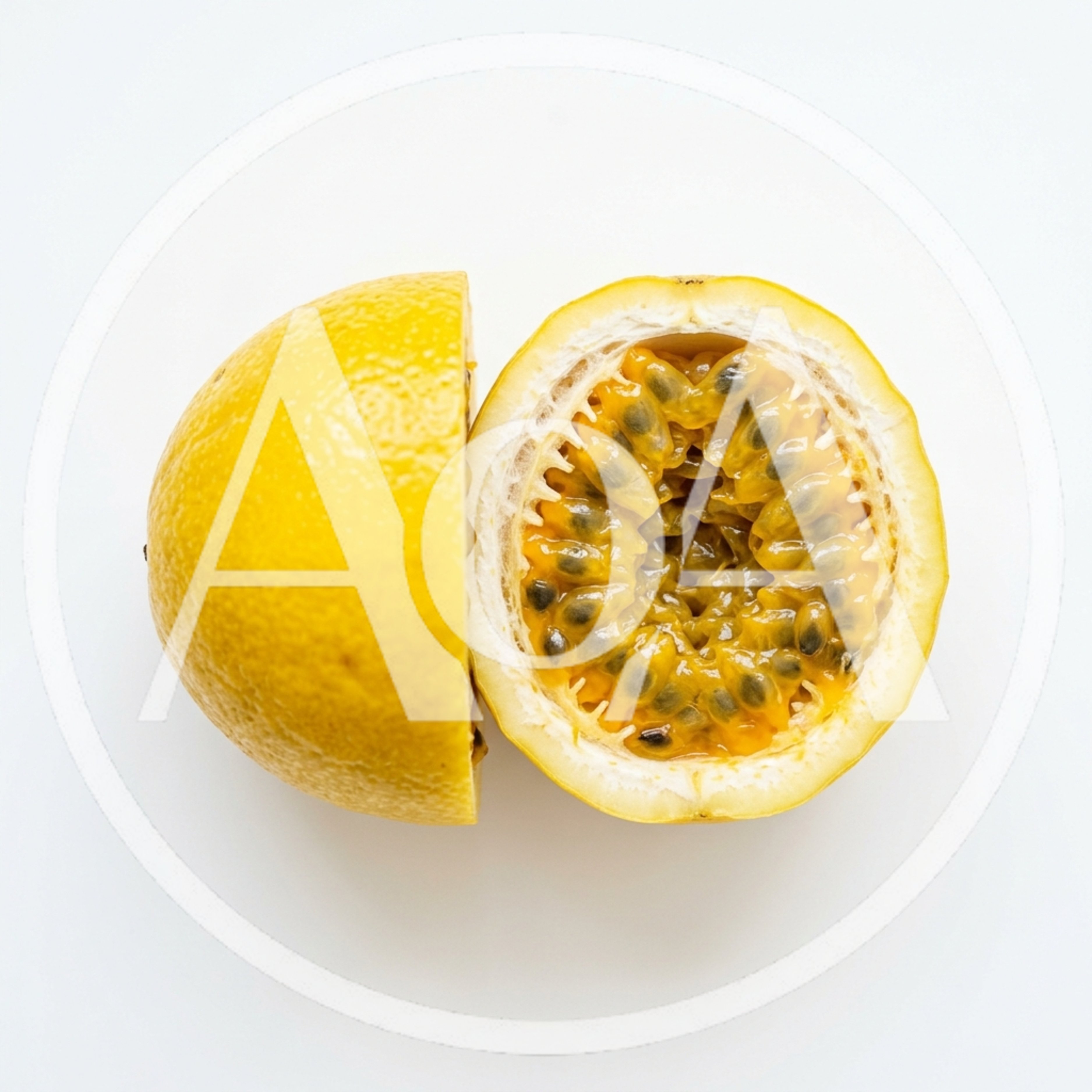 Split Yellow Passion Fruit On White Background