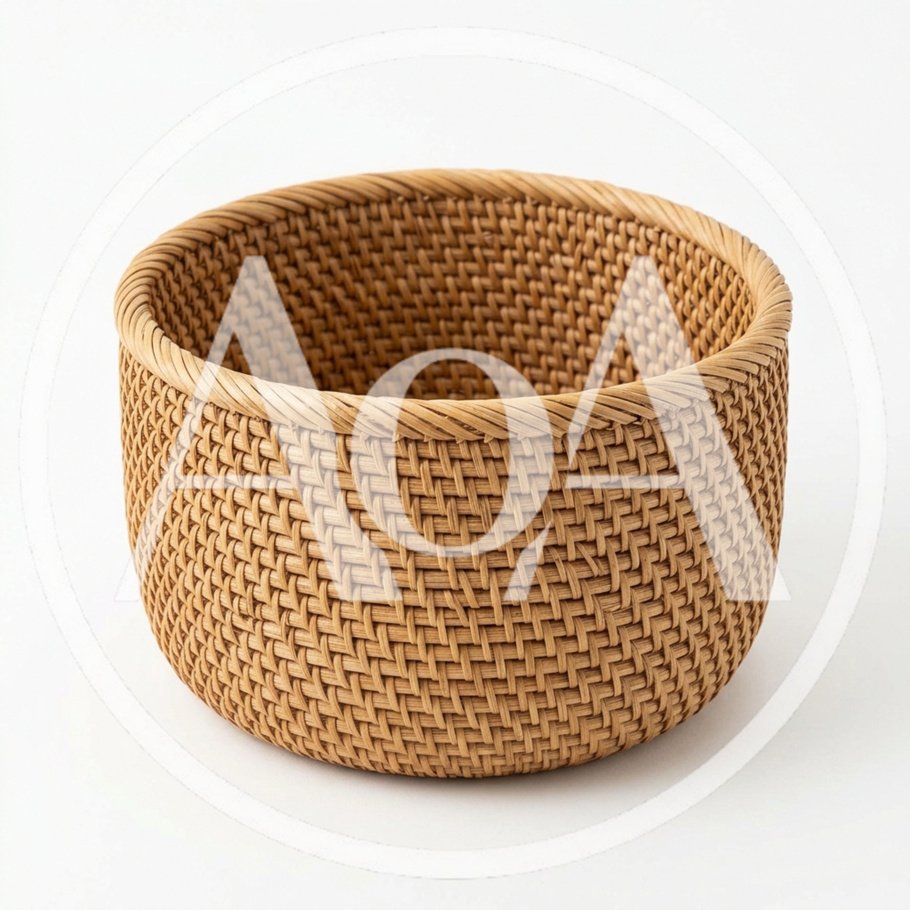 Woven Rattan Storage Basket On White Background