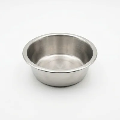 Empty Stainless Steel Pet Bowl On White Background