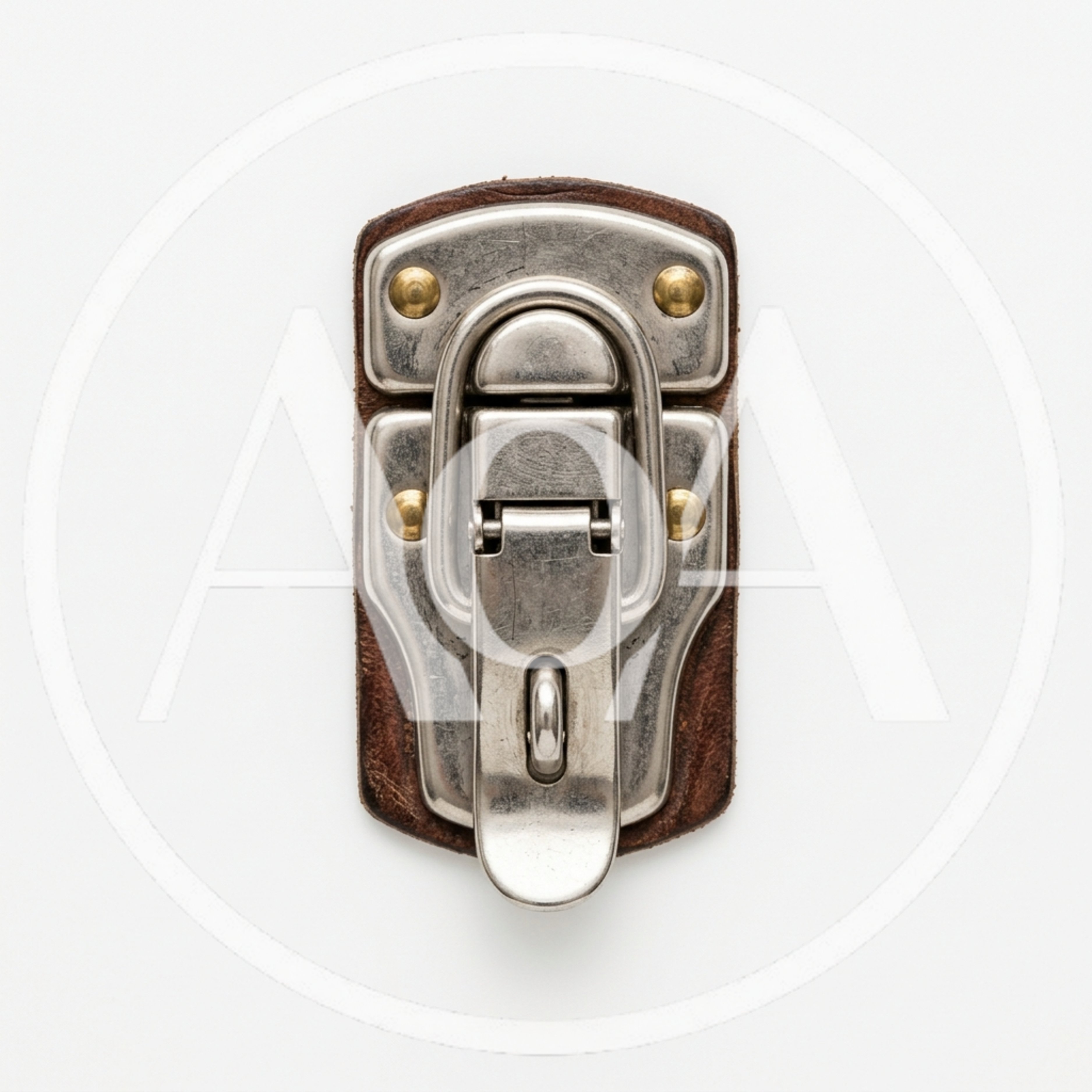 Vintage Metal Trunk Latch On Leather Background