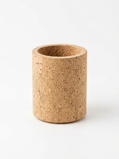 Cylindrical Cork Pen Holder On White Background