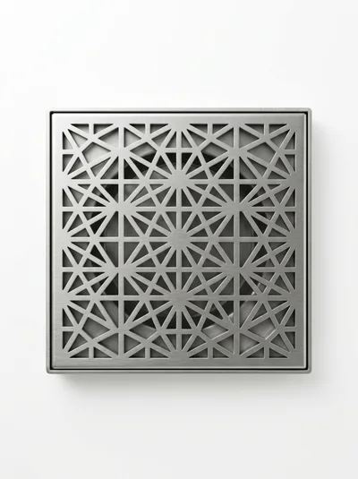 Square Metal Shower Drain With Geometric Pattern