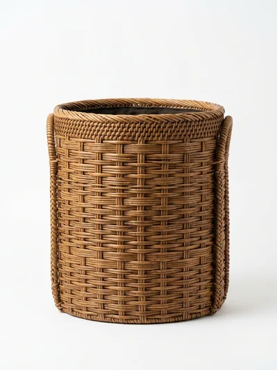 Woven Rattan Wastebasket With Fabric Lining