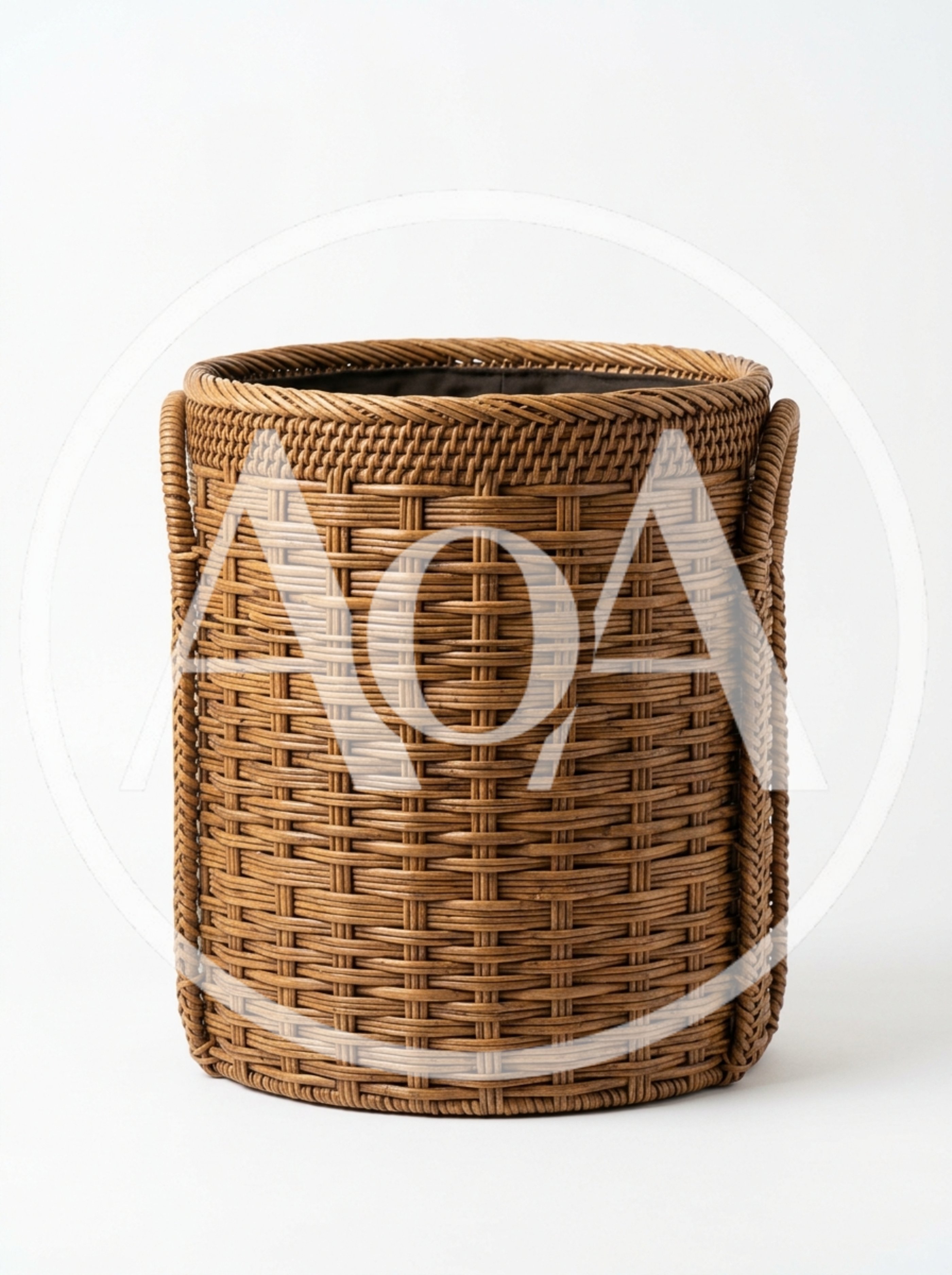 Woven Rattan Wastebasket With Fabric Lining