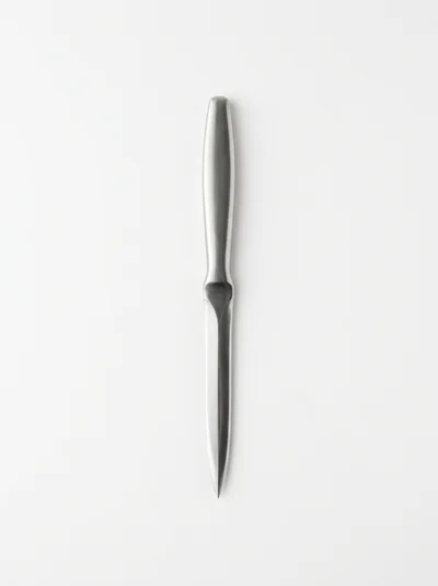 Minimalist Stainless Steel Letter Opener on White Background