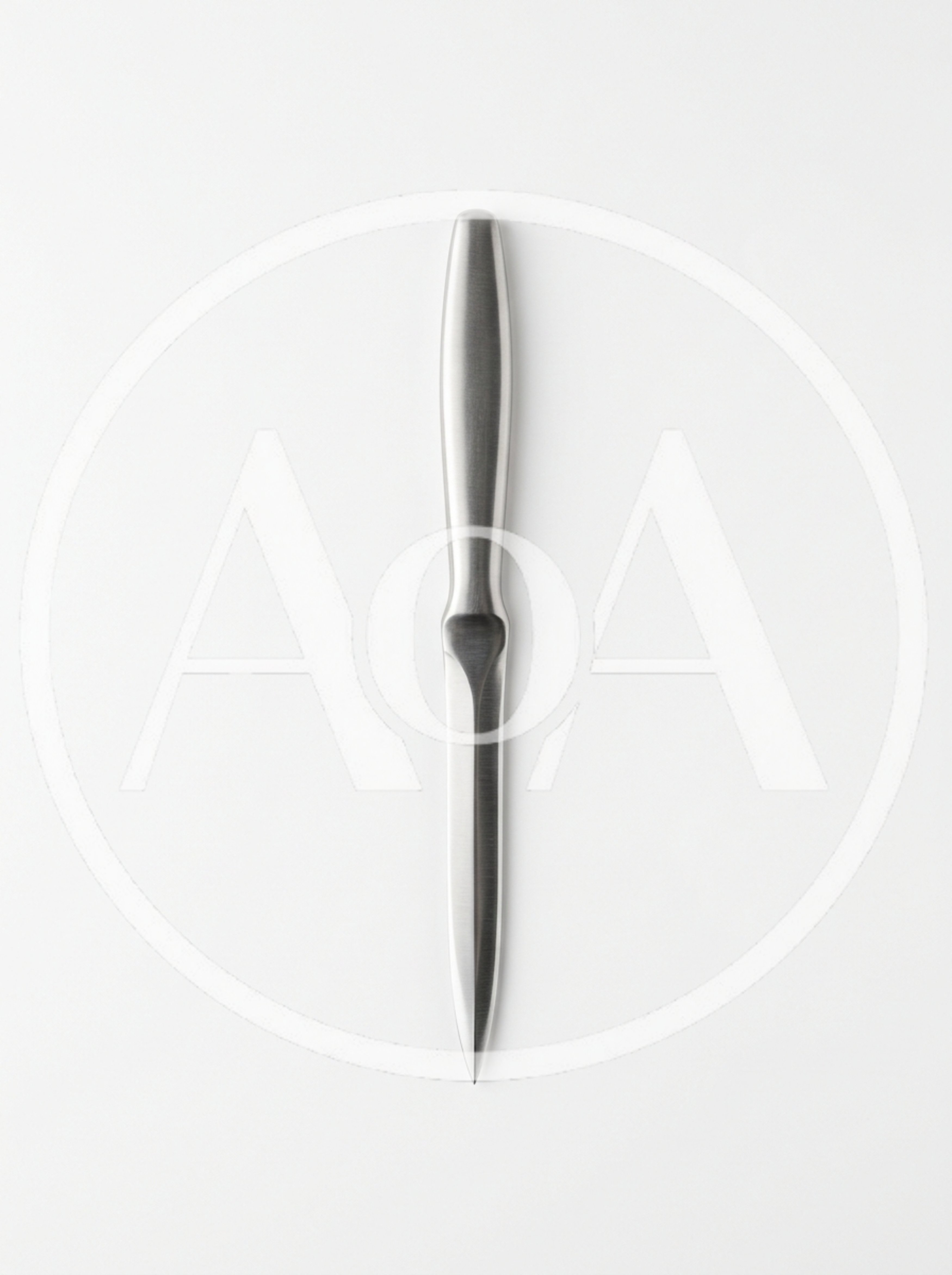 Minimalist Stainless Steel Letter Opener on White Background