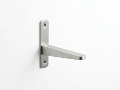 Brushed Metal Shelf Bracket Mounted On White Wall