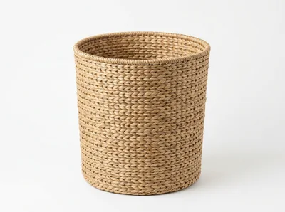 Woven Rattan Wastebasket Isolated On White Background