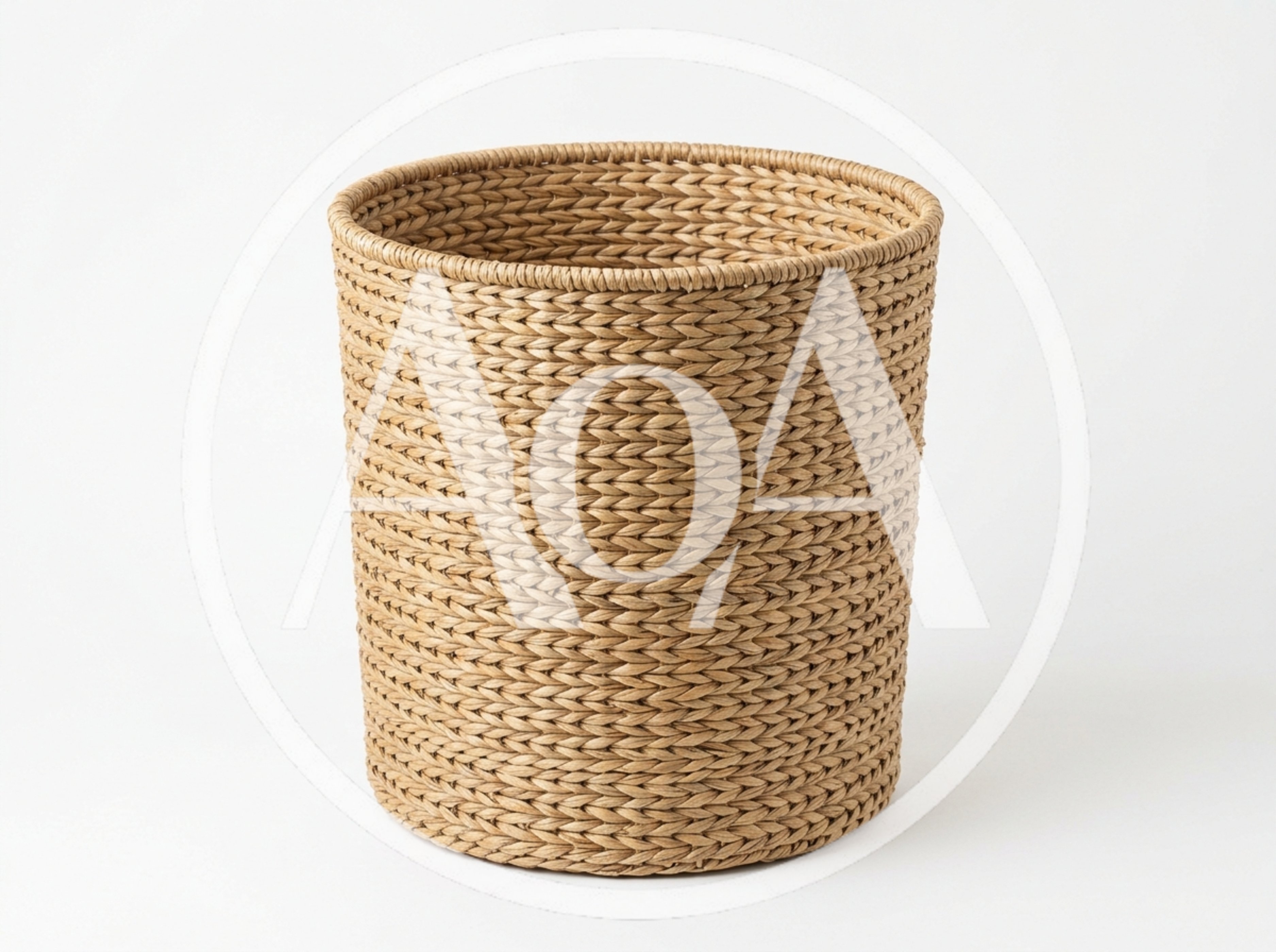 Woven Rattan Wastebasket Isolated On White Background