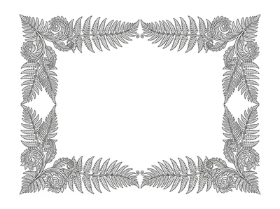 Intricate Hand Drawn Fern Leaf Decorative Border