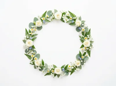 Floral Wreath With White Roses And Greenery