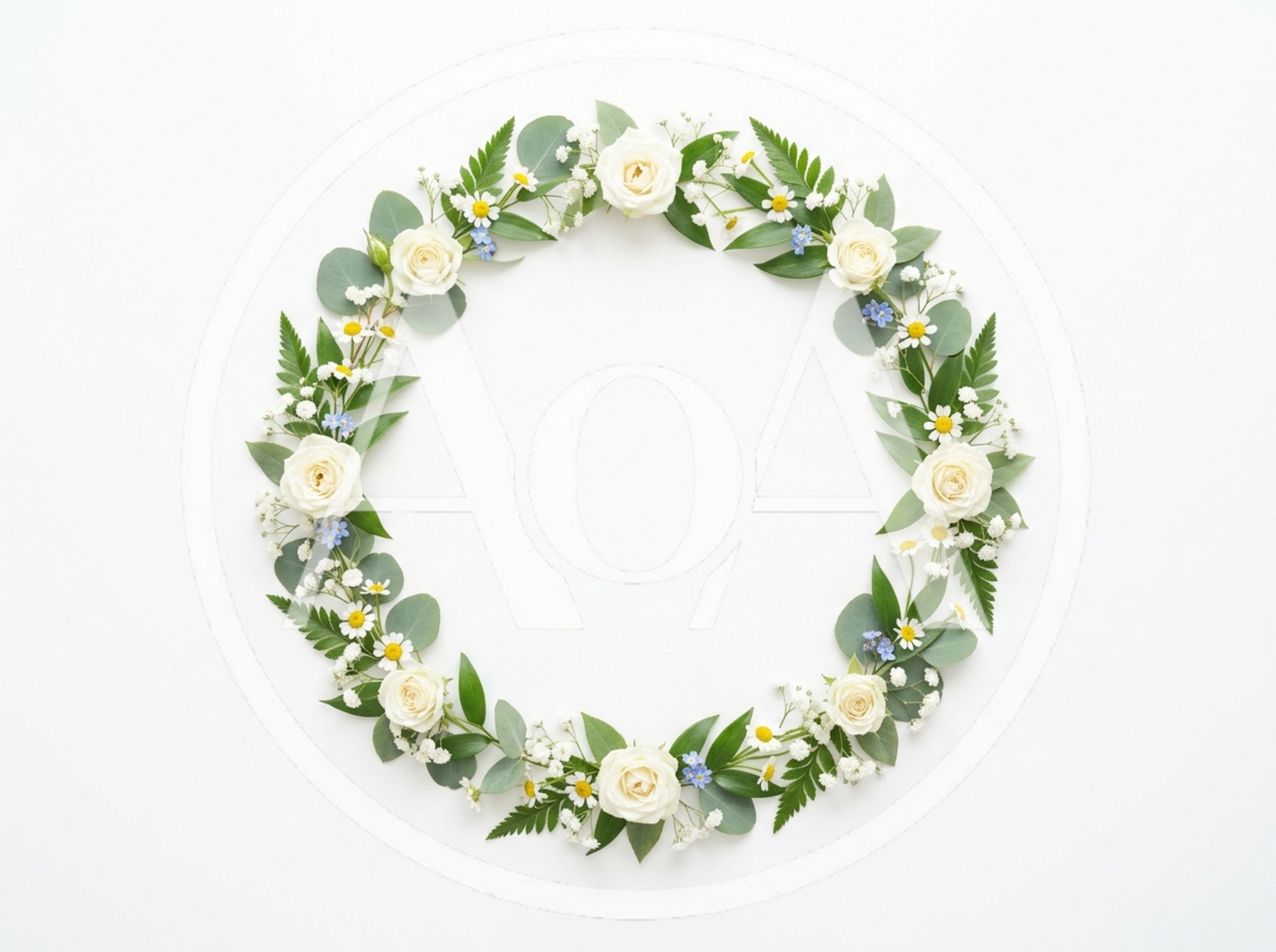 Floral Wreath With White Roses And Greenery