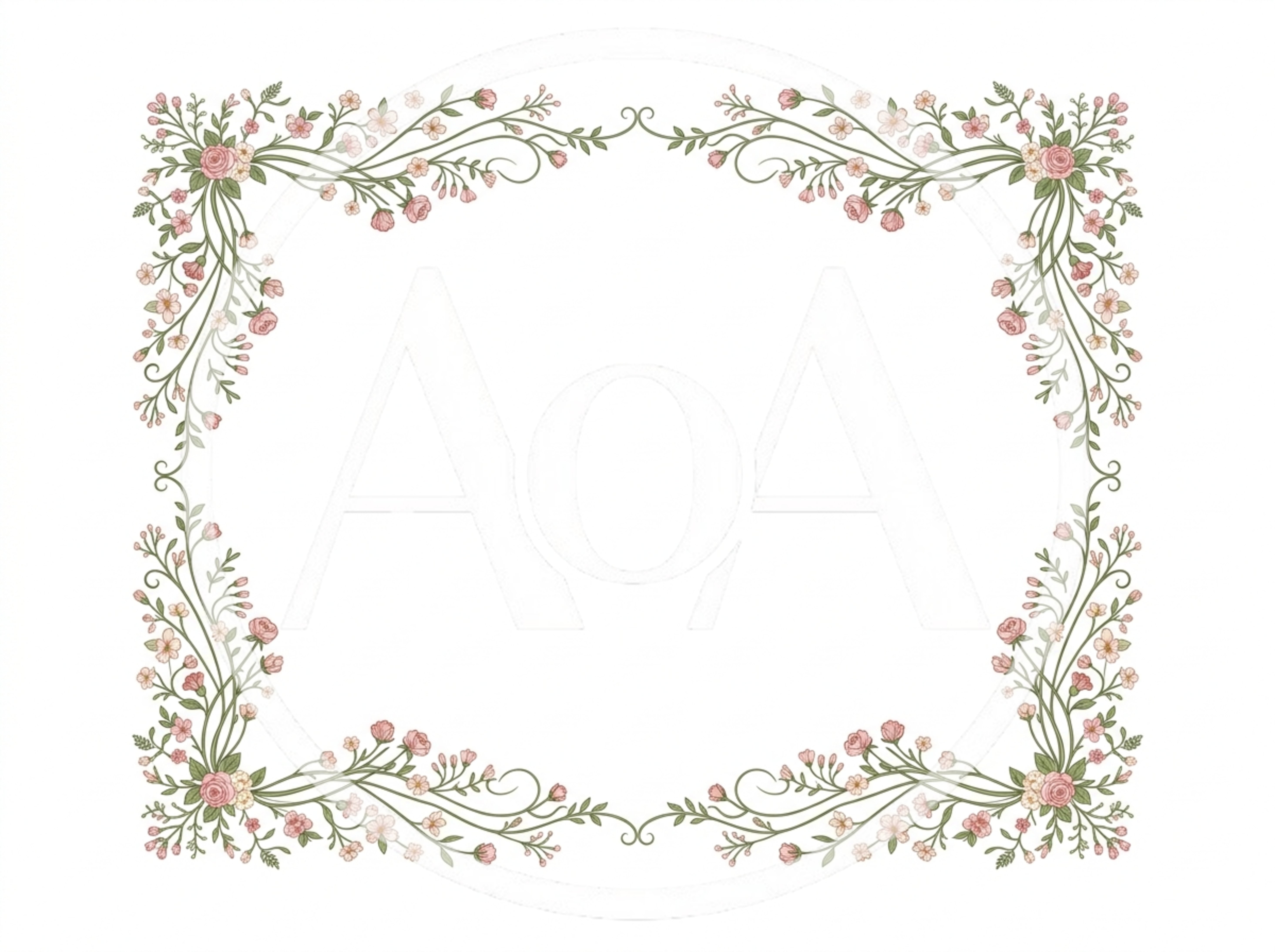 Floral Decorative Frame With Pink Roses And Green Vines