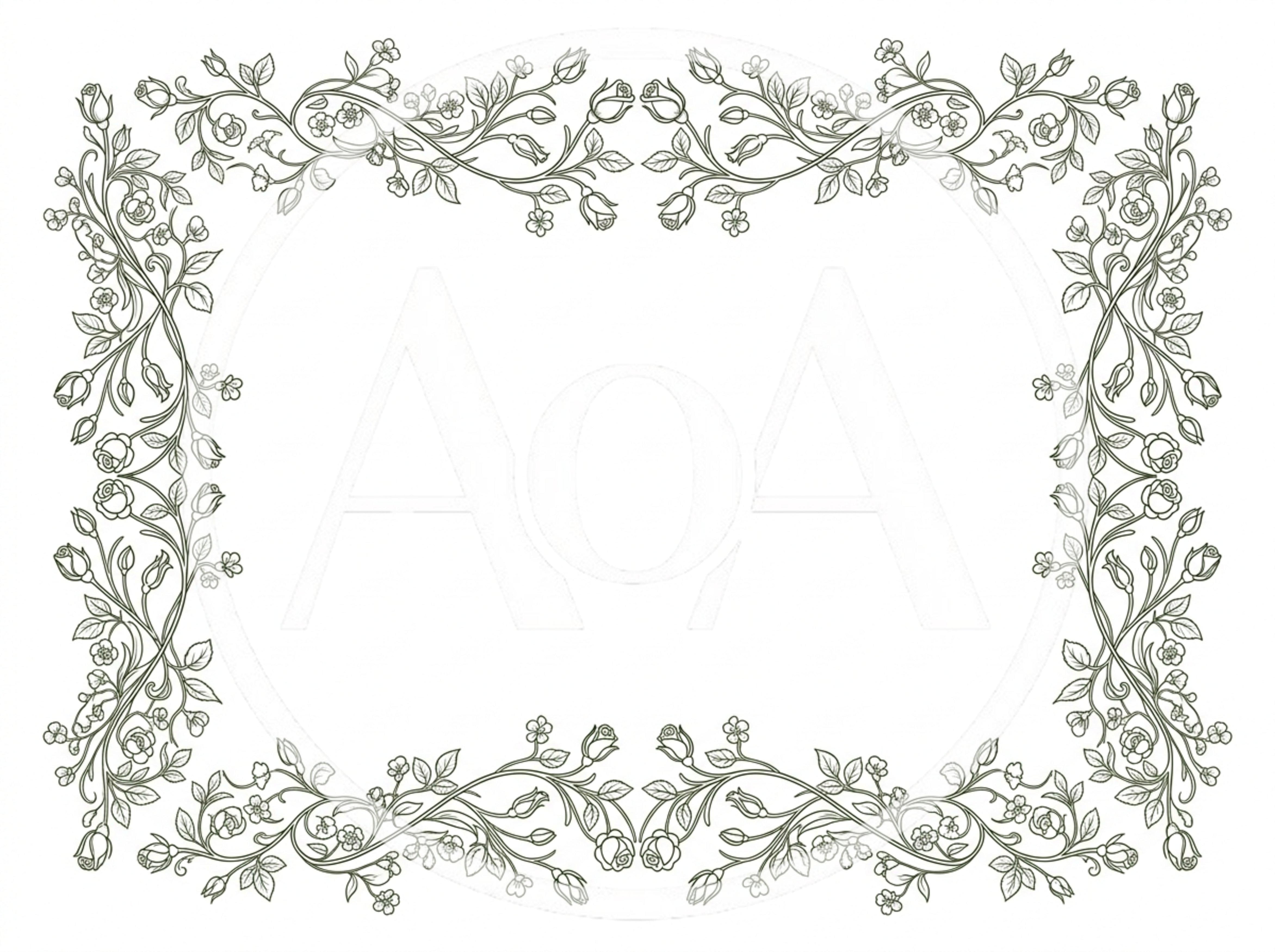 Elegant Floral Border Frame With Rose Vines