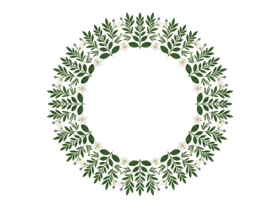 Floral Wreath Illustration With Green Leaves And Flowers