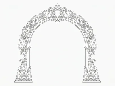 Ornate Baroque Style Decorative Archway Line Art