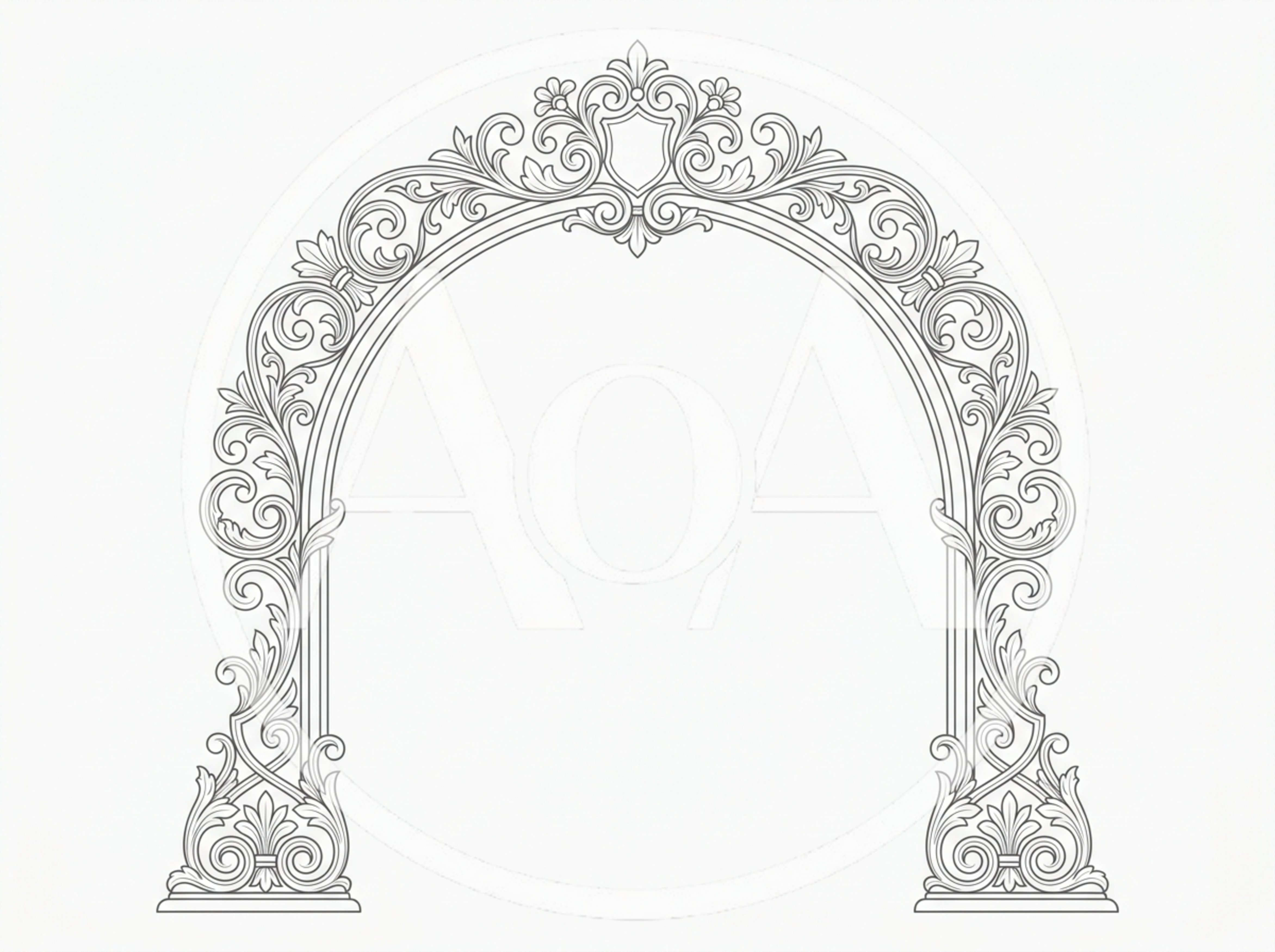 Ornate Baroque Style Decorative Archway Line Art